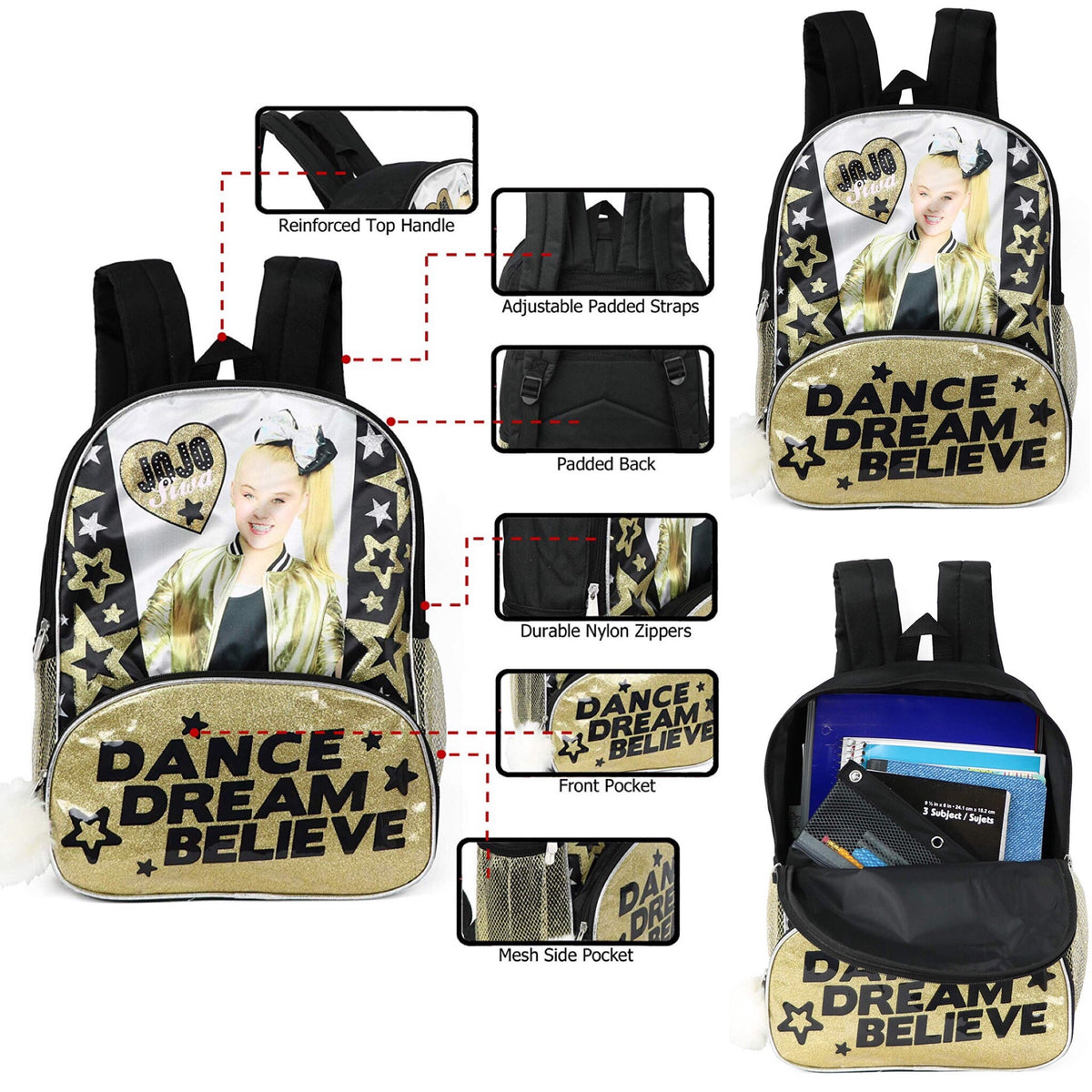 Jojo Siwa Black Gold Backpack 16” Kidstationph - Main Image