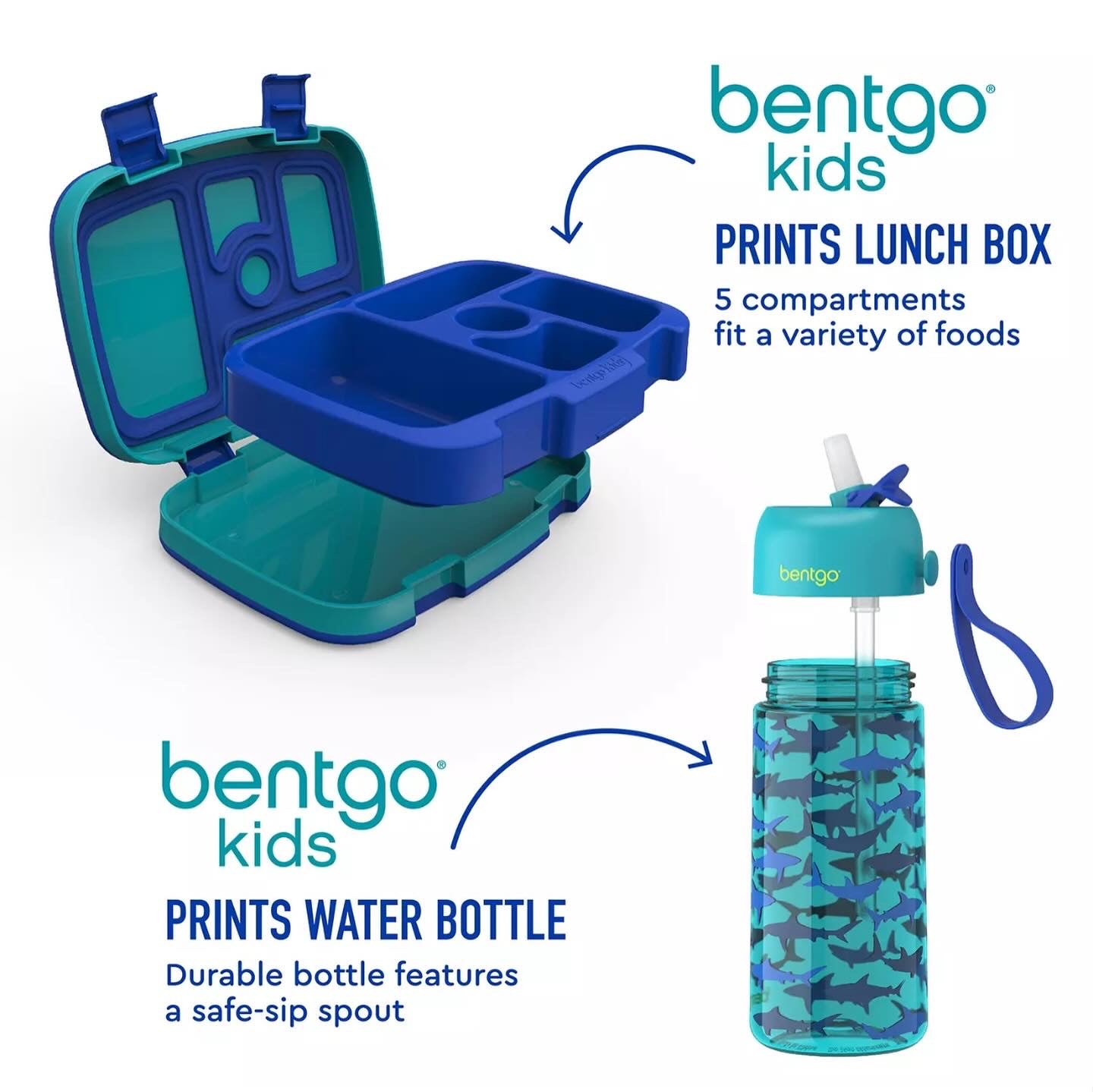 Bentgo Kids Lunchbox & Water Bottle Set - Shark