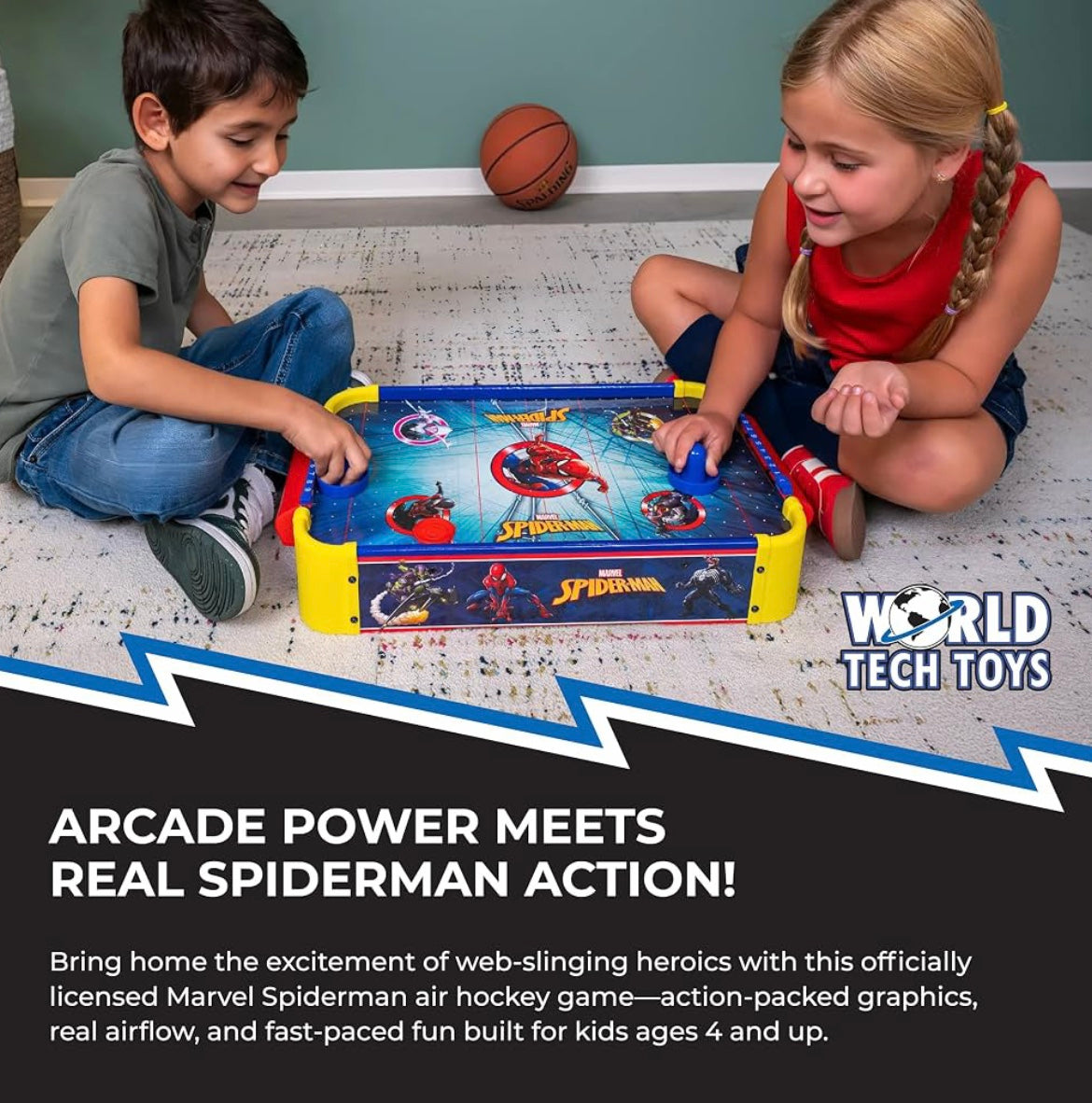 Marvel Spiderman Wooden Tabletop Air Hockey Game