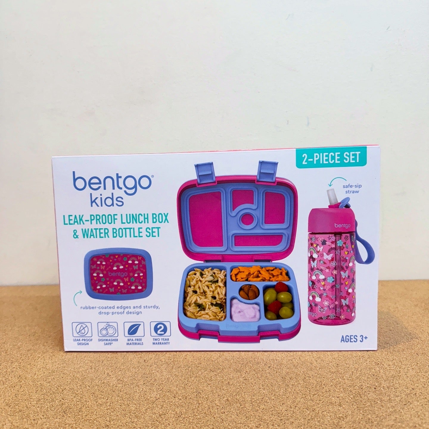 Bentgo Kids Lunchbox & Water Bottle Set - Rainbows & Butterflies