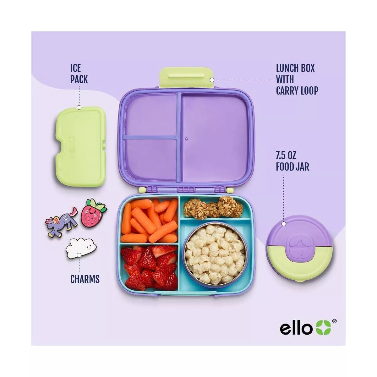Ello Kids Benni Polypropylene Food Storage Container - Purple