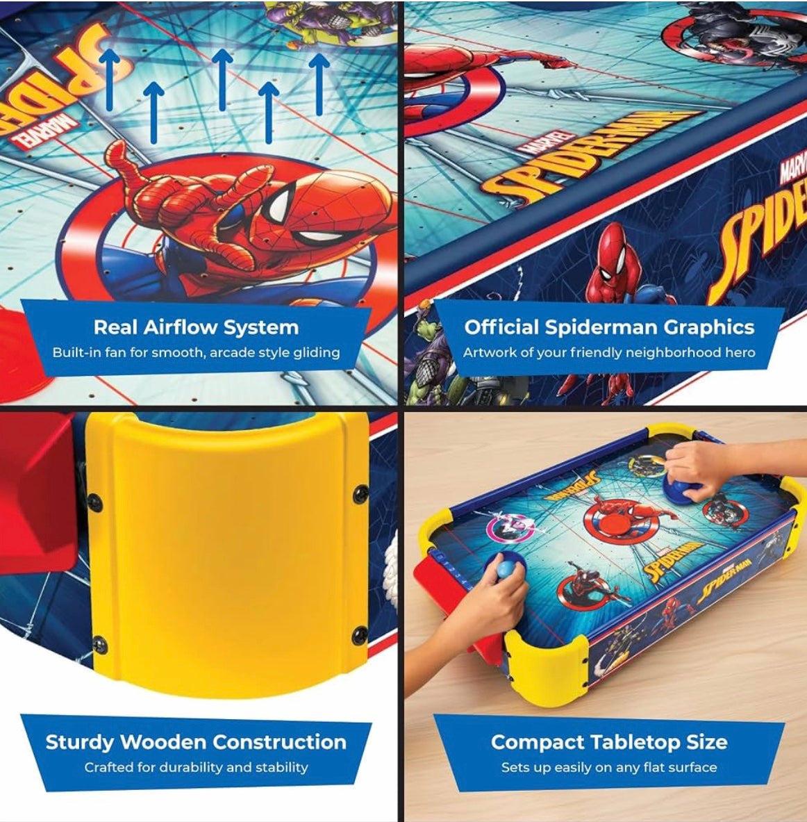 Marvel Spiderman Wooden Tabletop Air Hockey Game