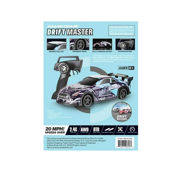 Power Craze Drift Master 1:24 Scale Drift RC Car - Blue