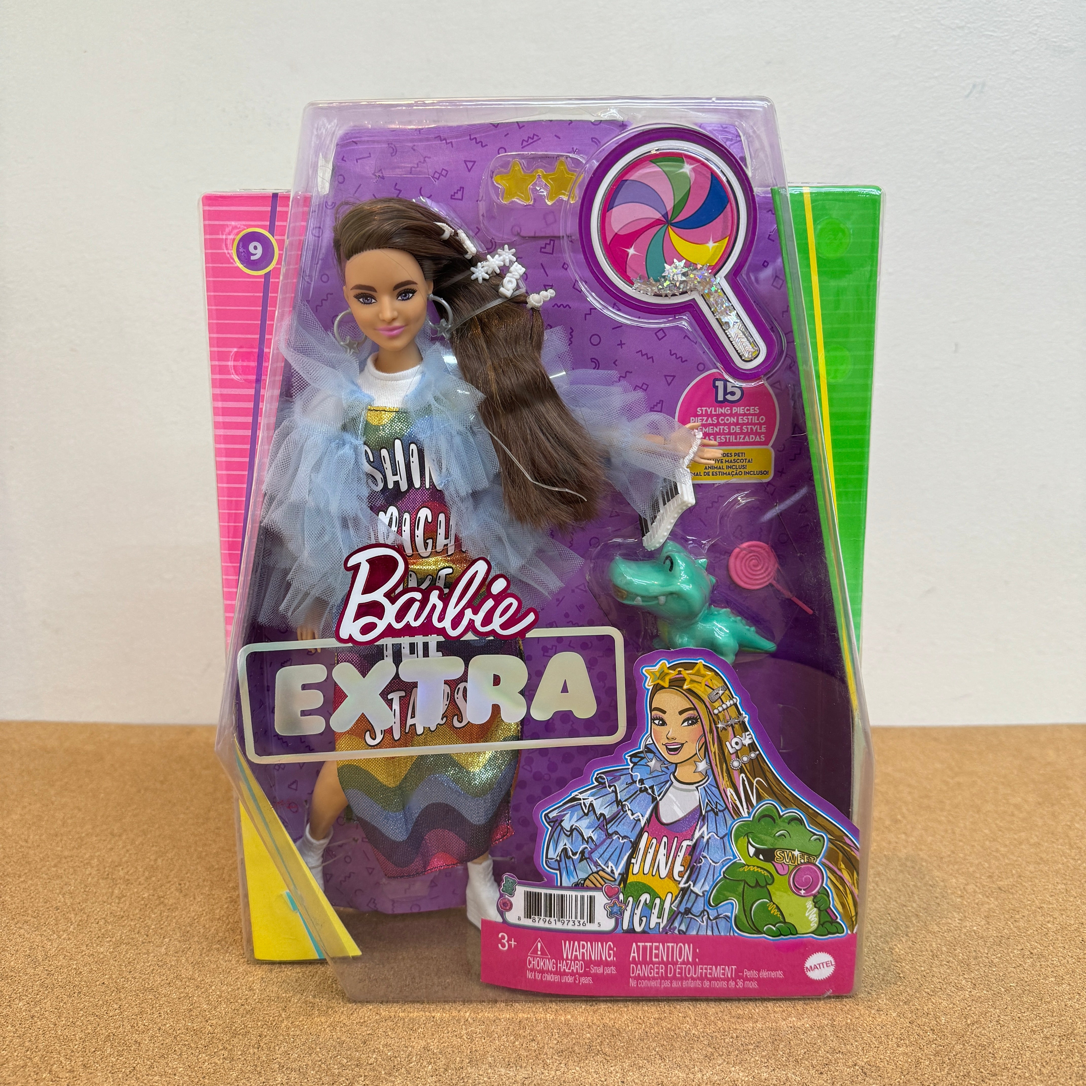 Barbie Extra Doll Accessories with Long Brunette Hair Clips in
