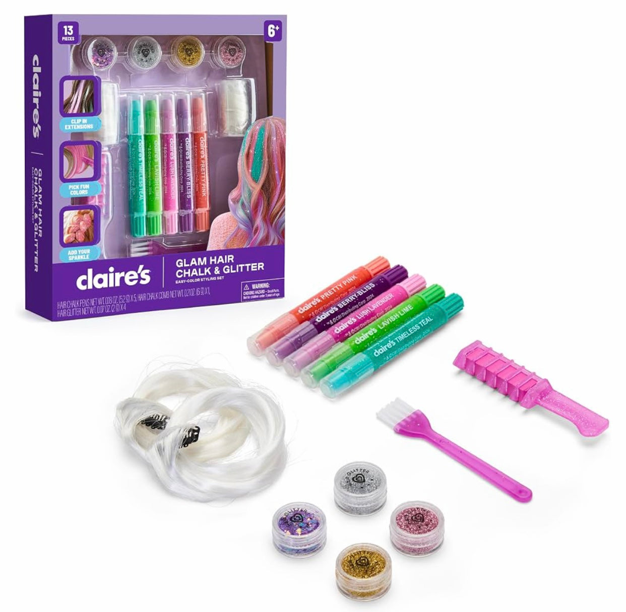 Claire’s Hair Chalk & Glitter Styling Kit