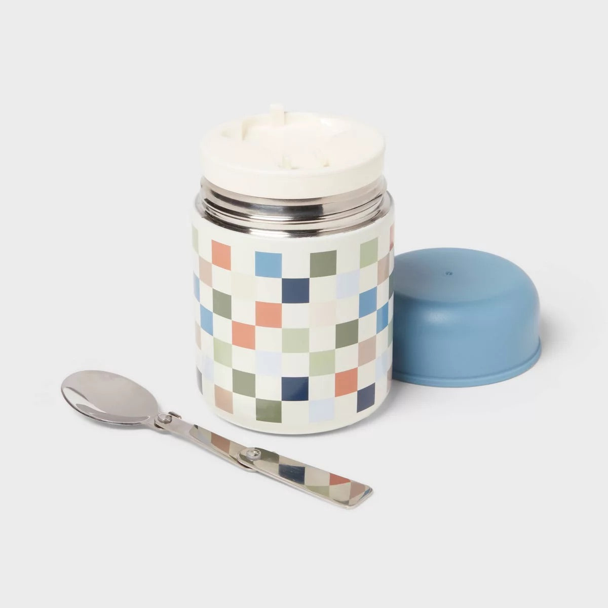 Pillowfort Kids 10oz Double Wall Vacuum Stainless Steel Food Jar with Spoon - Blue