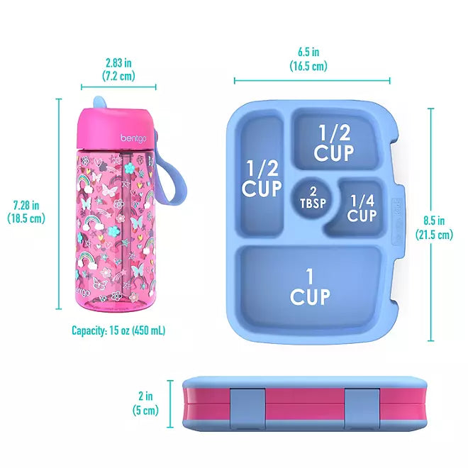 Bentgo Kids Lunchbox & Water Bottle Set - Rainbows & Butterflies