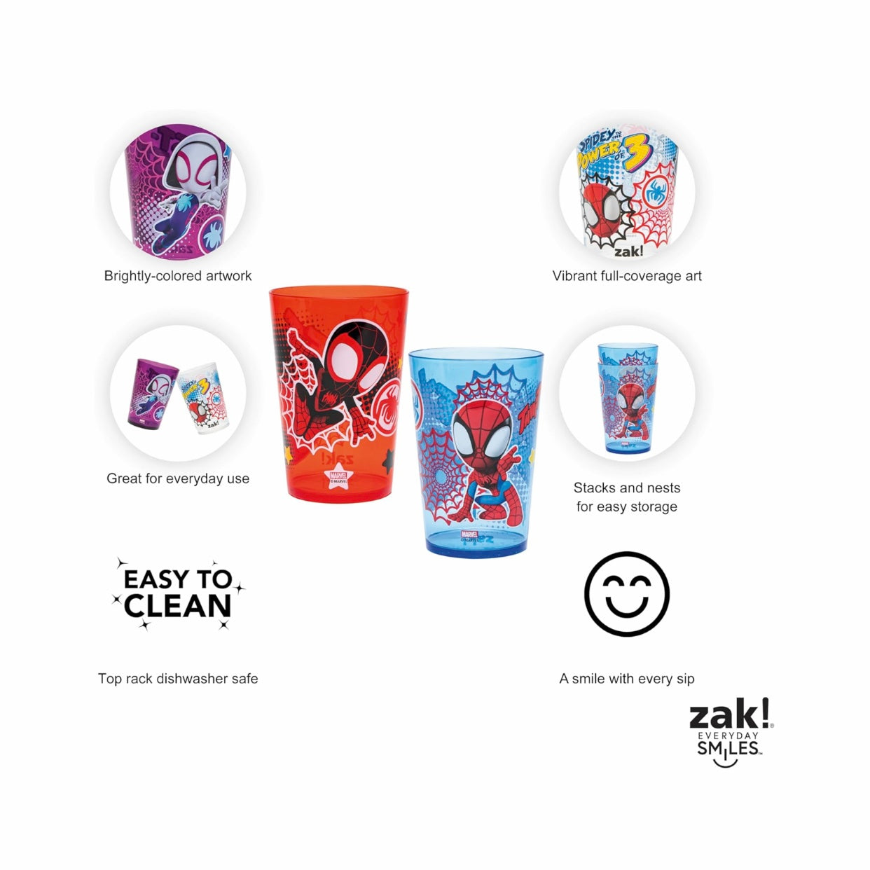 Zak Design Marvel Spiderman Plastic Cups Set 4Pk 14.5 Oz