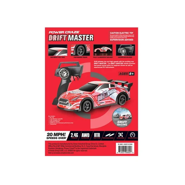 Power Craze Drift Master 1:24 Scale Drift RC Car - Red