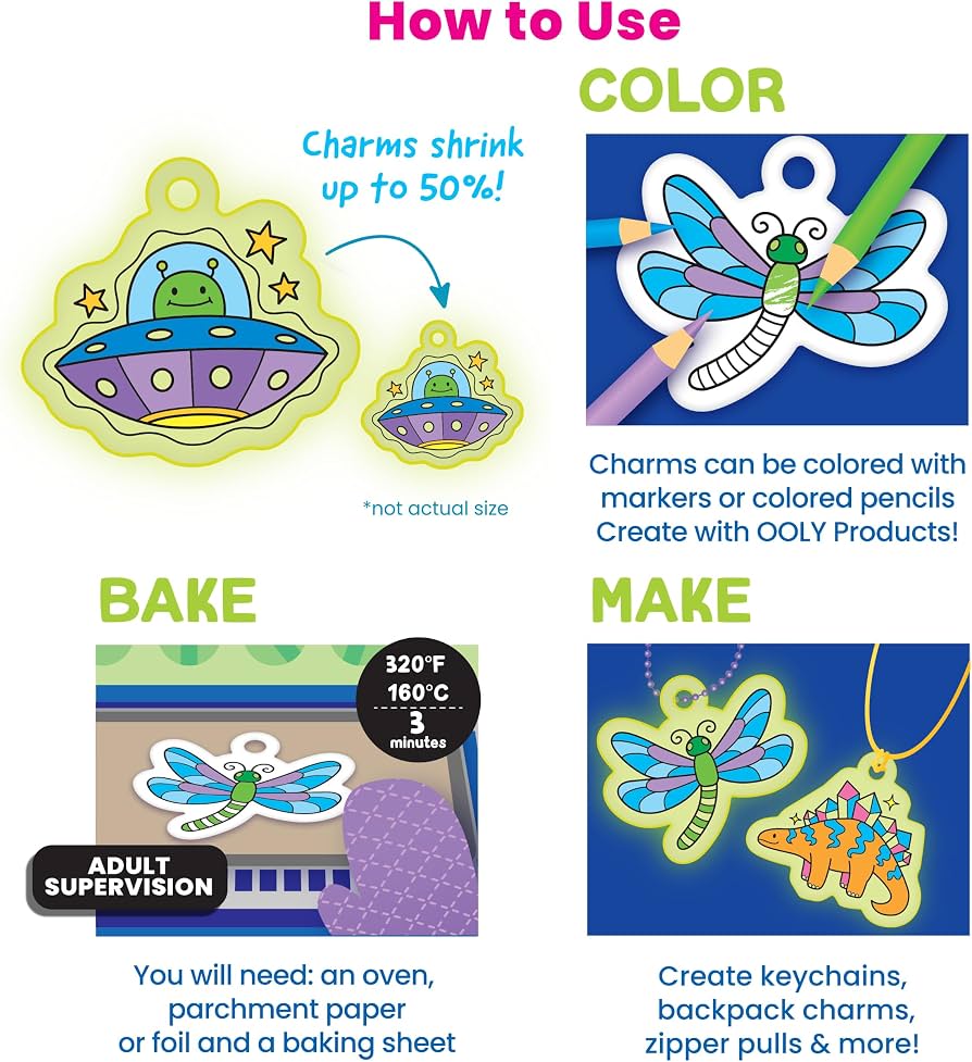 Ooly DIY Shrink Art Charms Kit - Glow Buddies