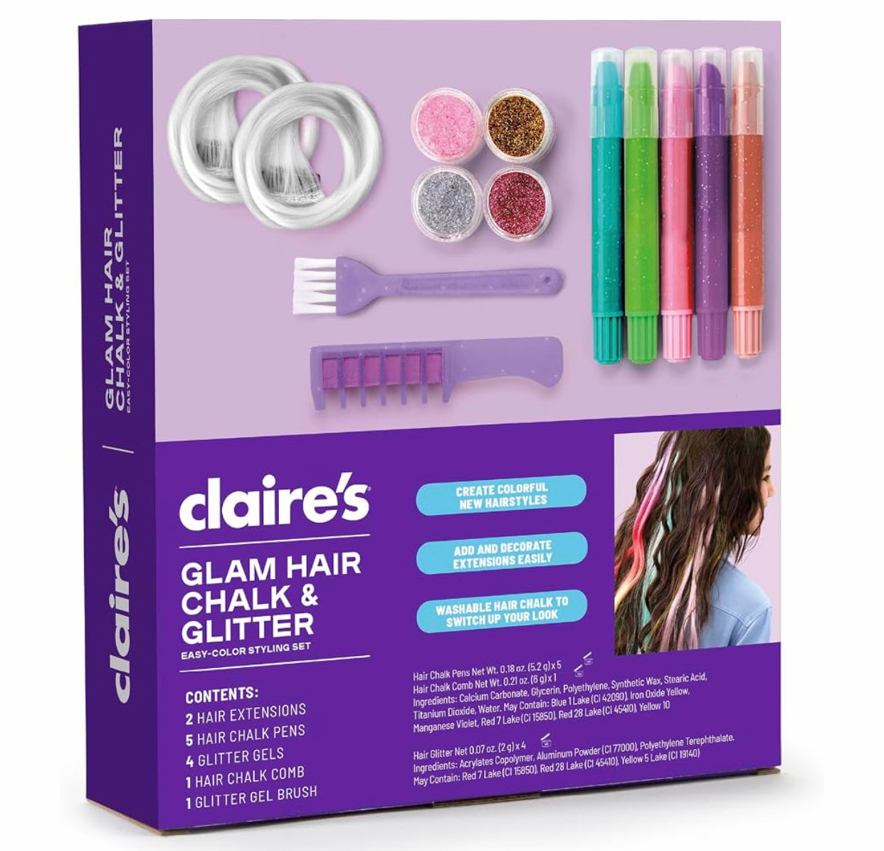 Claire’s Hair Chalk & Glitter Styling Kit