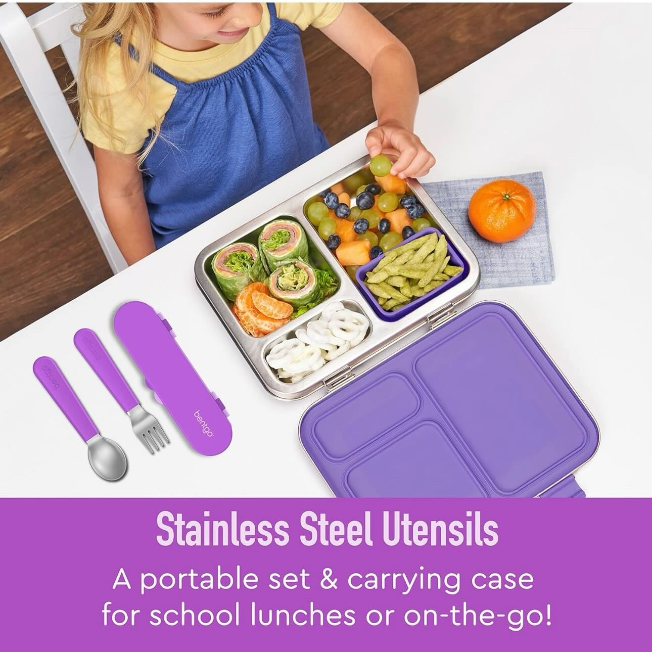 Bentgo Kids Stainless Steel Utensil Set- Purple