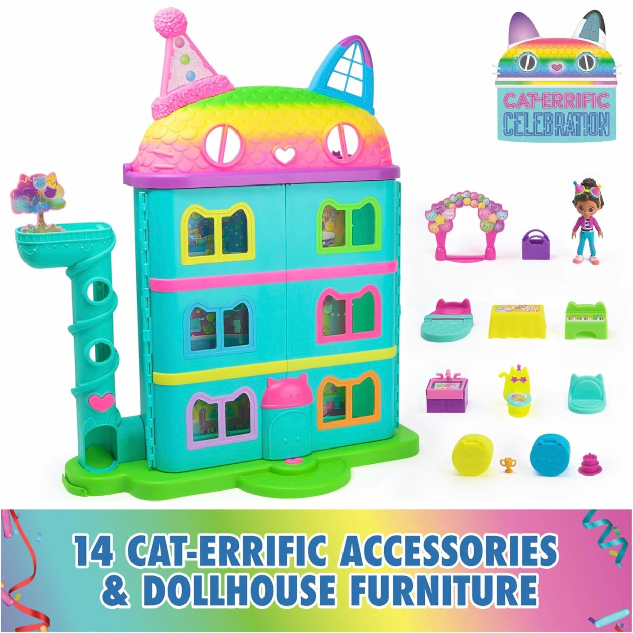 Gabby’s Dollhouse Rainbow Celebration Dollhouse Playset