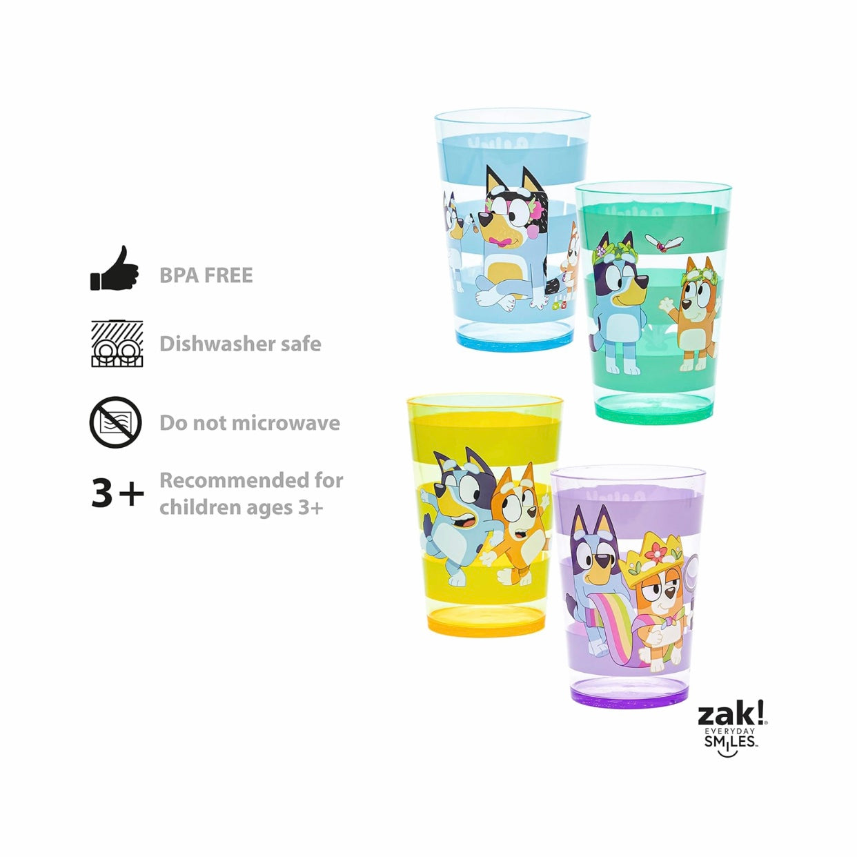 Zak Design Bluey Plastic Cups Set 4Pk 14.5oz