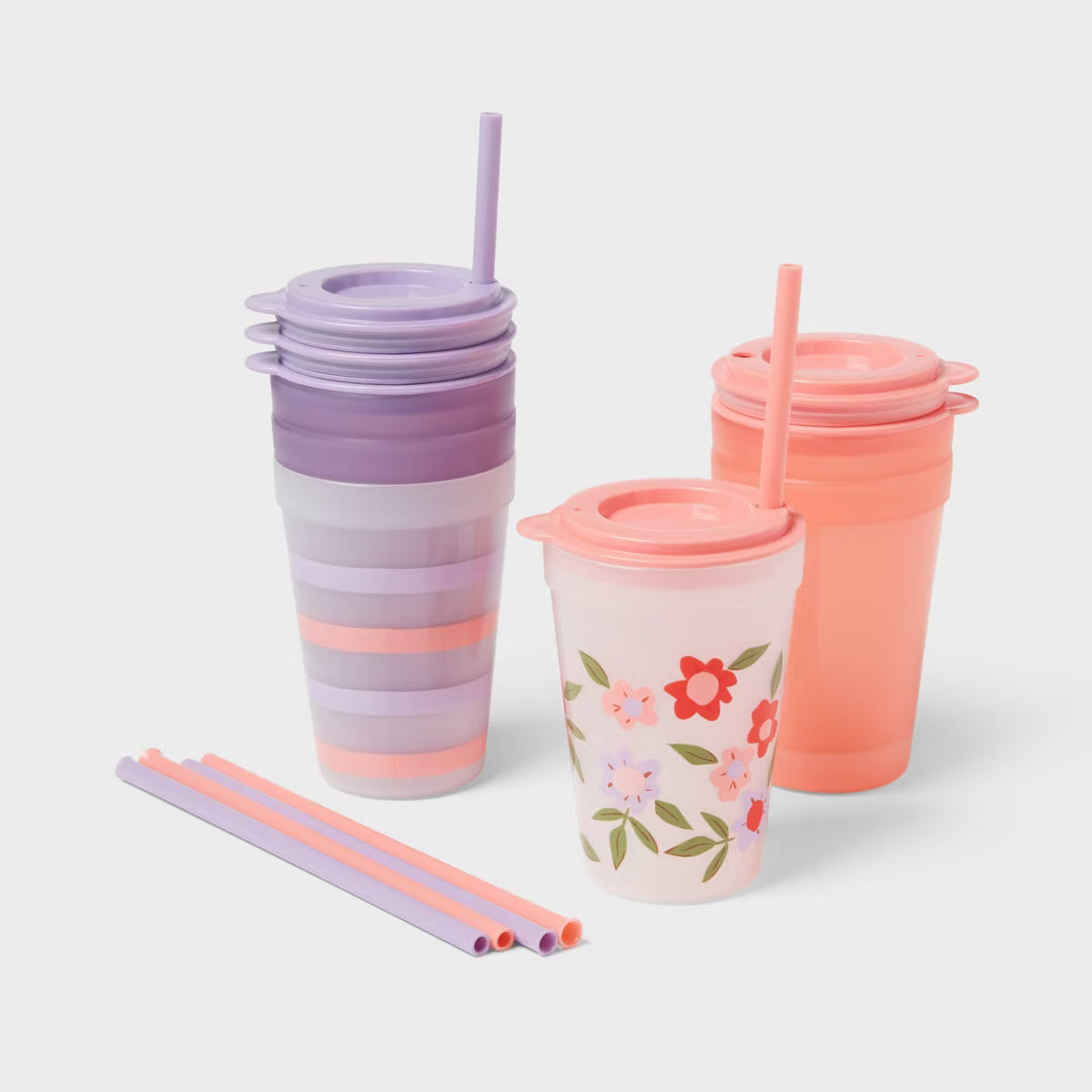 Pillowfort Kids 18PC Plastic Drinkware Set - Peach/Melon