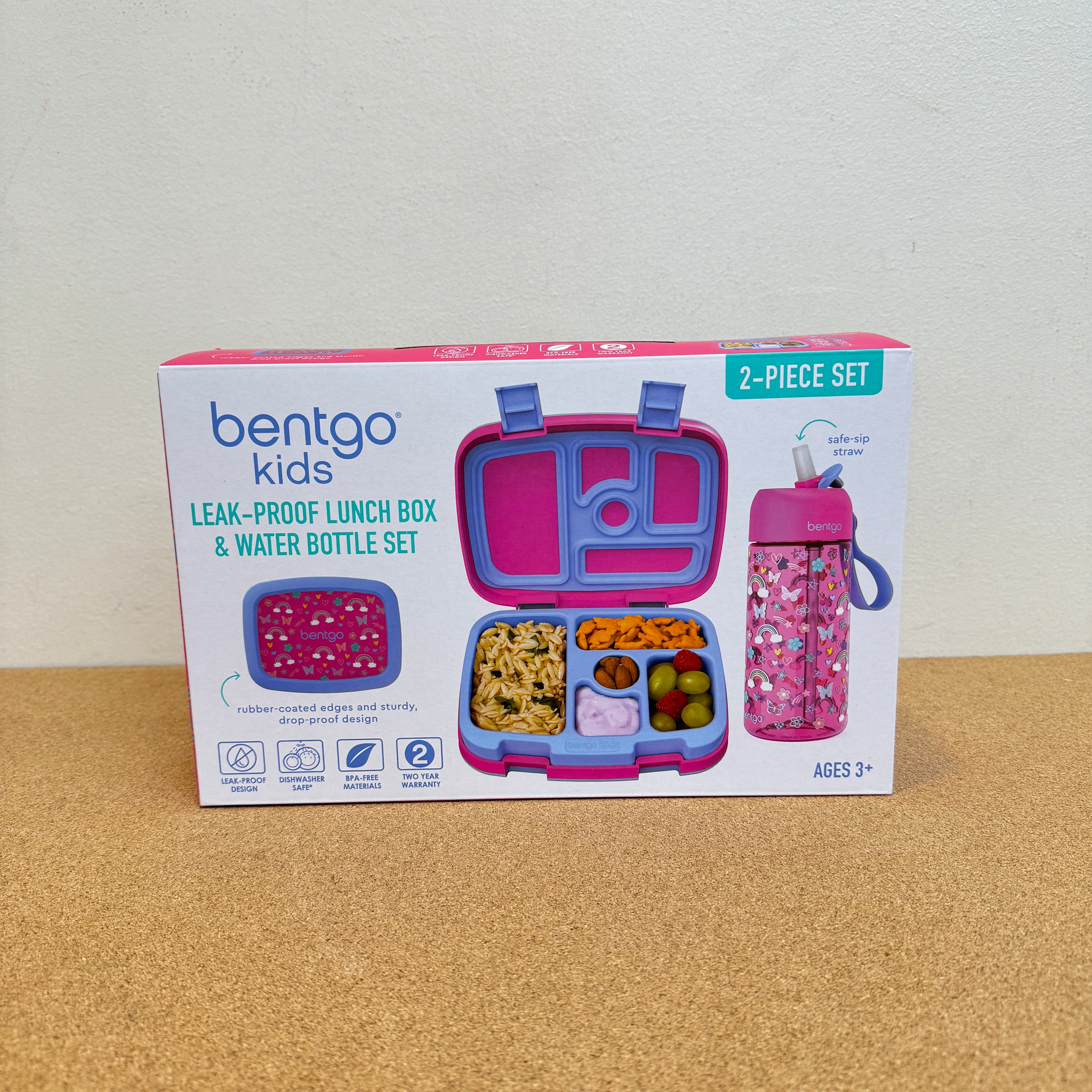 Bentgo Kids Lunchbox & Water Bottle Set - Rainbows & Butterflies