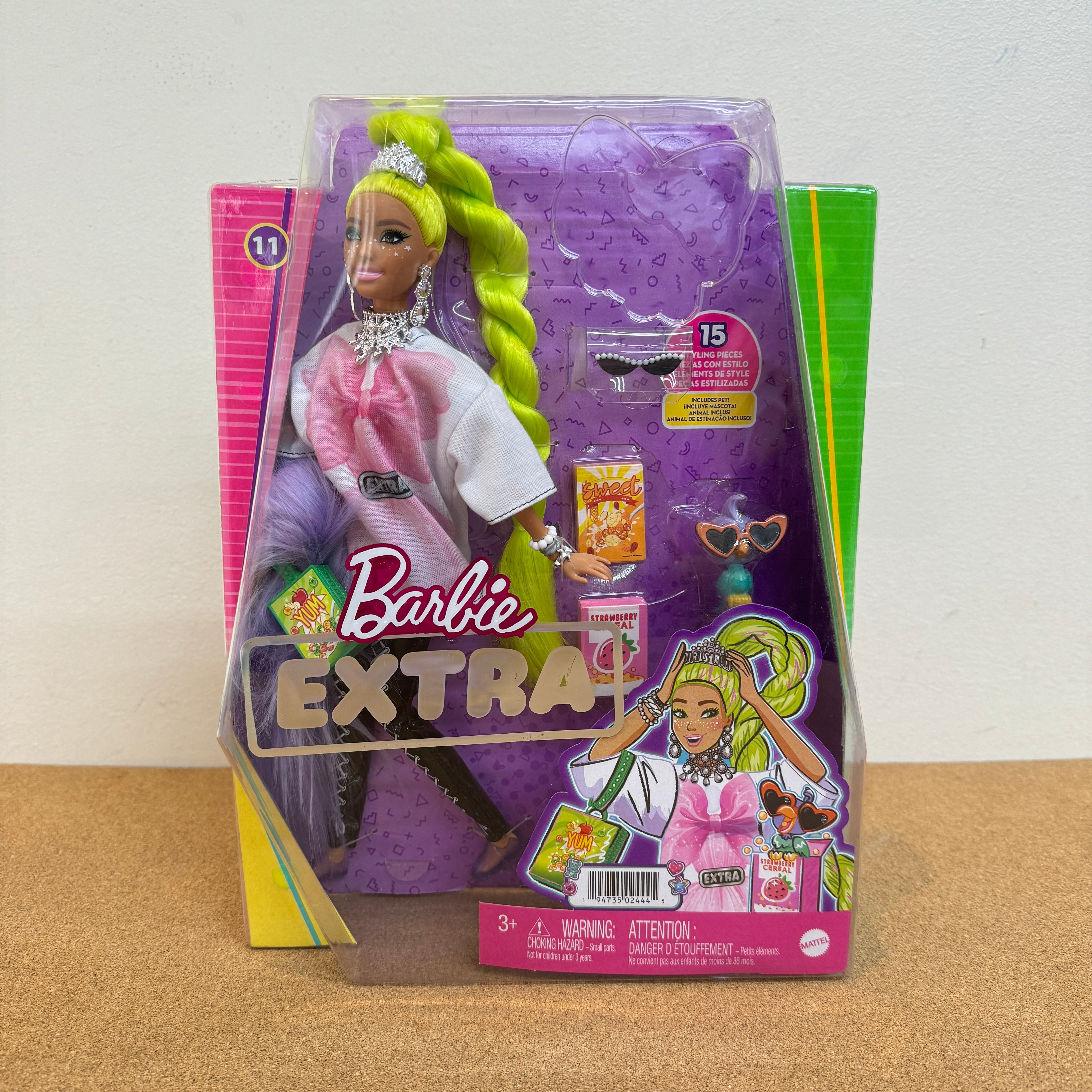 Barbie Extra Doll #11 Neon Green Hair with Feather Boa Accessories and Pet