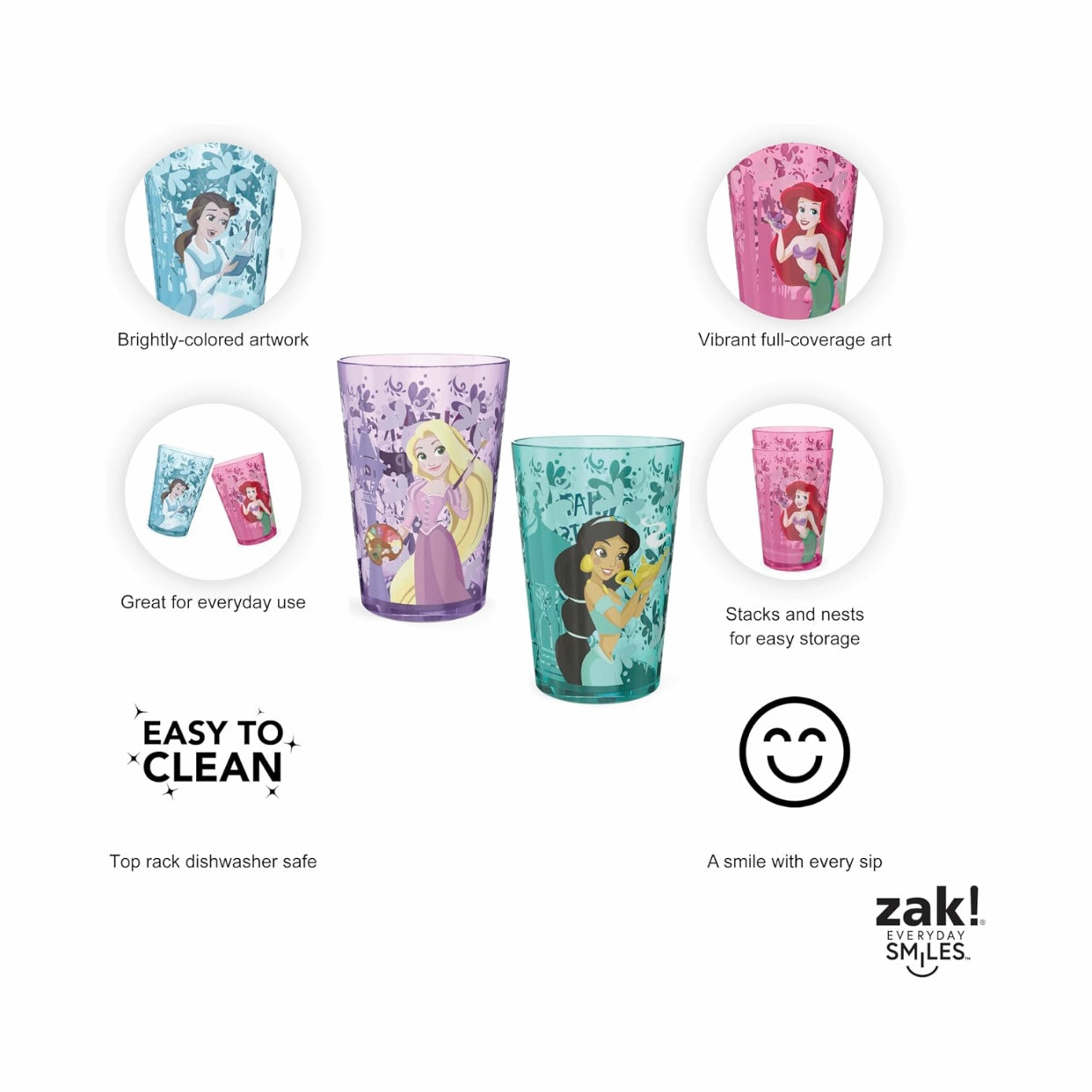 Zak Design Disney Princess Plastic Cups Set 4Pk 14.5Oz