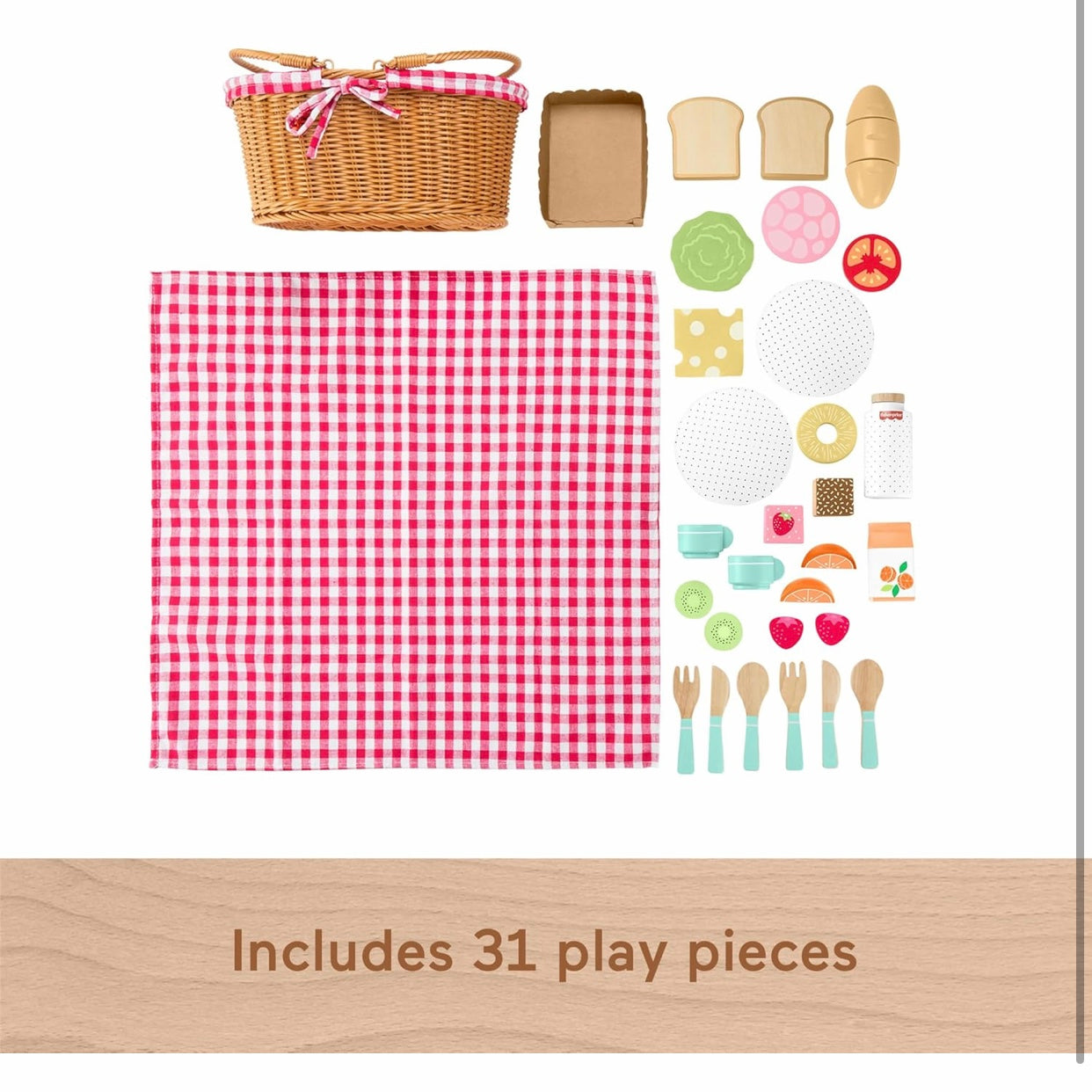 Fisher Price Wooden Picnic Basket Playset