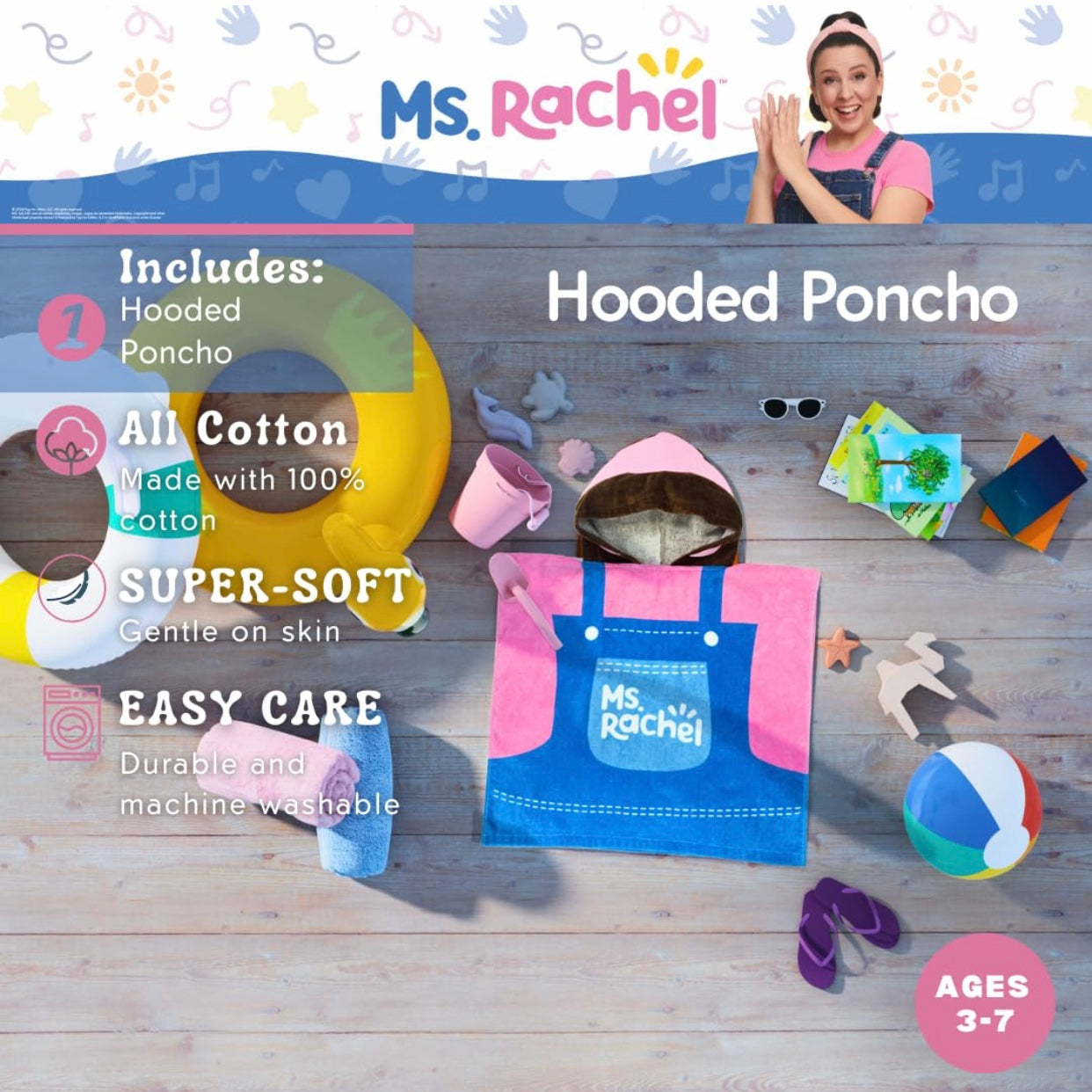 Ms. Rachel Kids Hooded Towel Wrap 24INx50IN