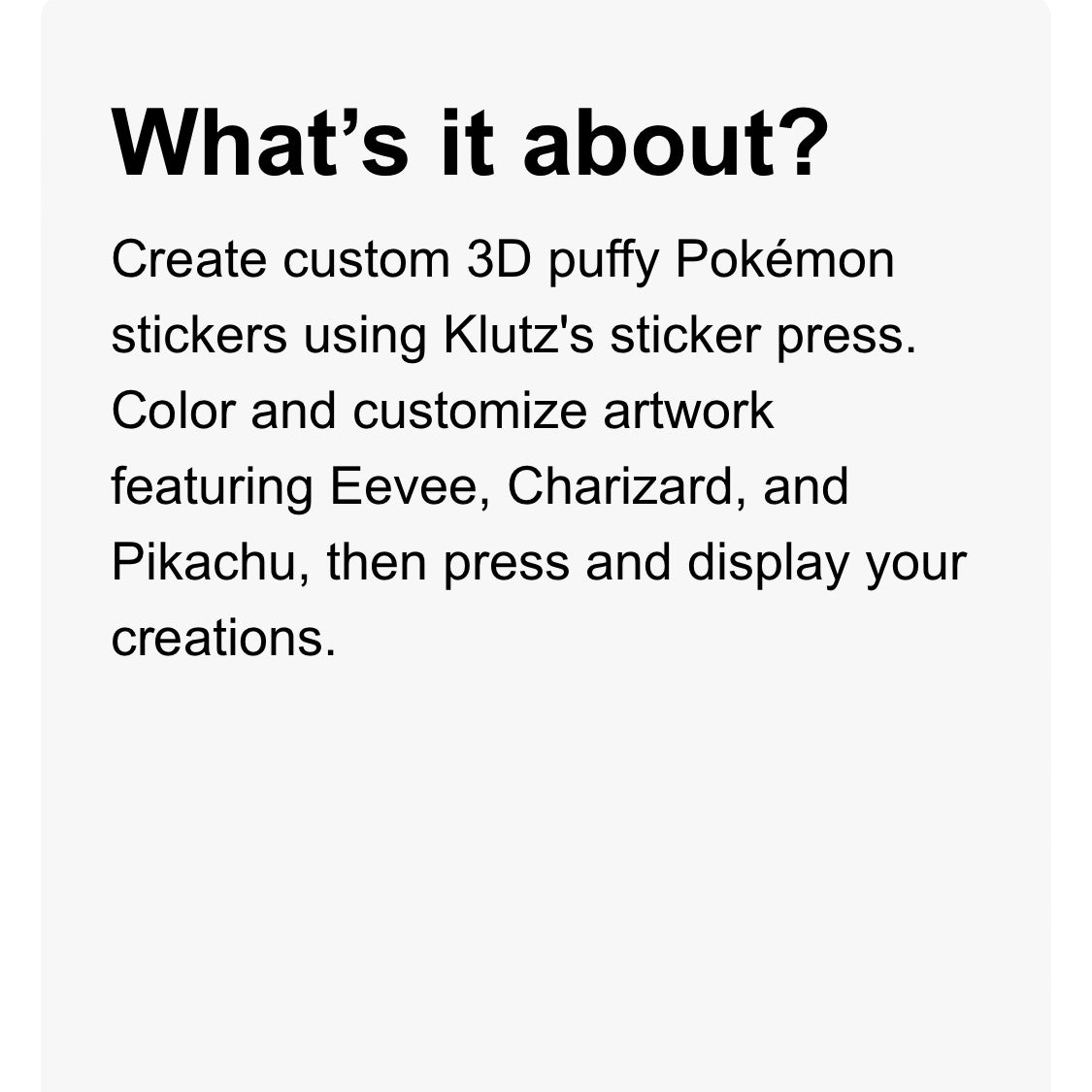 Klutz Pokemon Color-In 3D Stickers Carft Kit