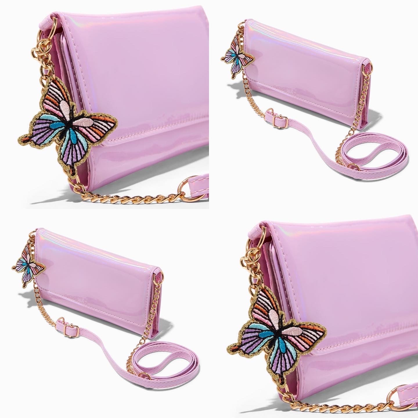 Claire’s Pink Butterfly Charms Patent Leather Wallet & Chain