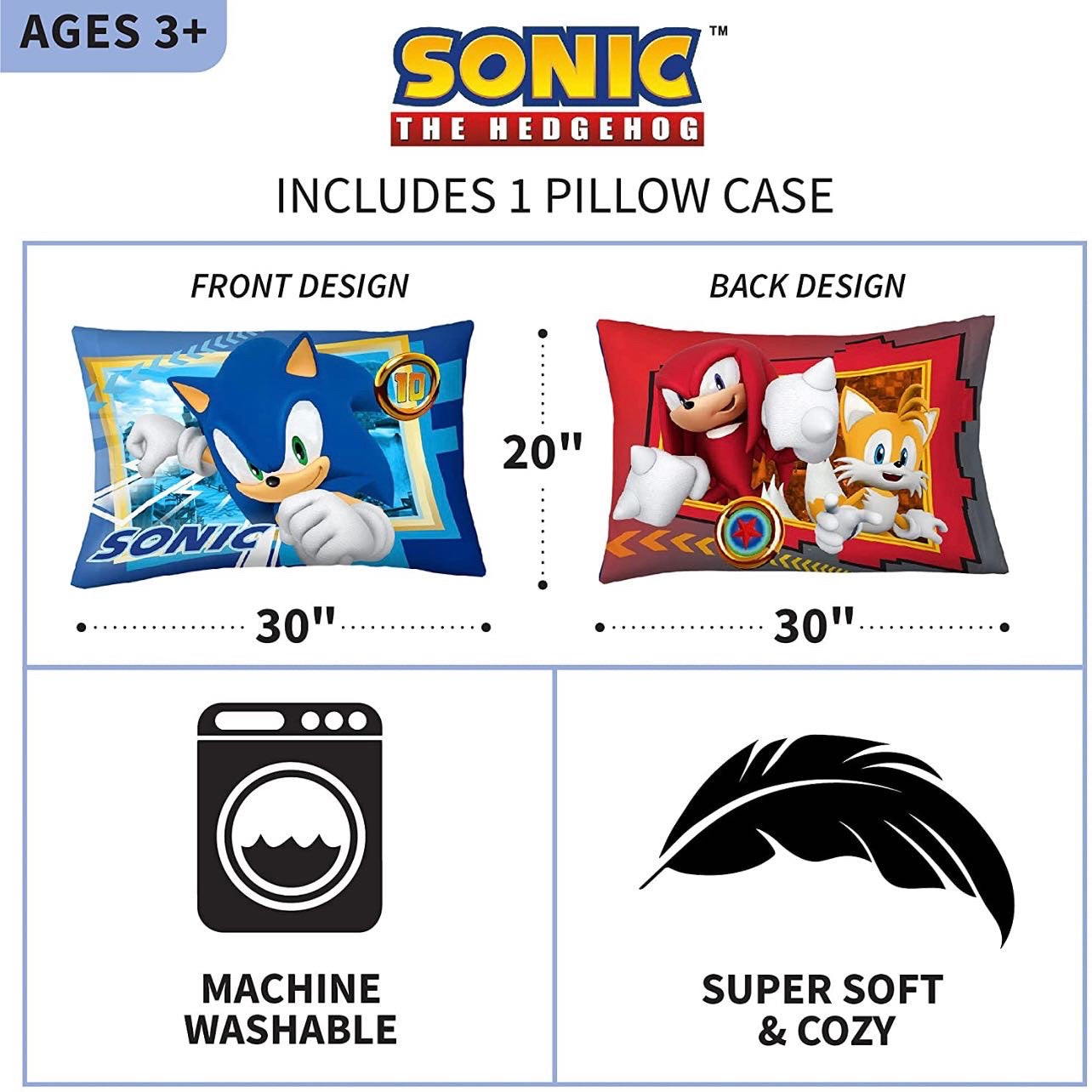 Sonic The Hedgehog Reversible Pillowcase(Standard Size)