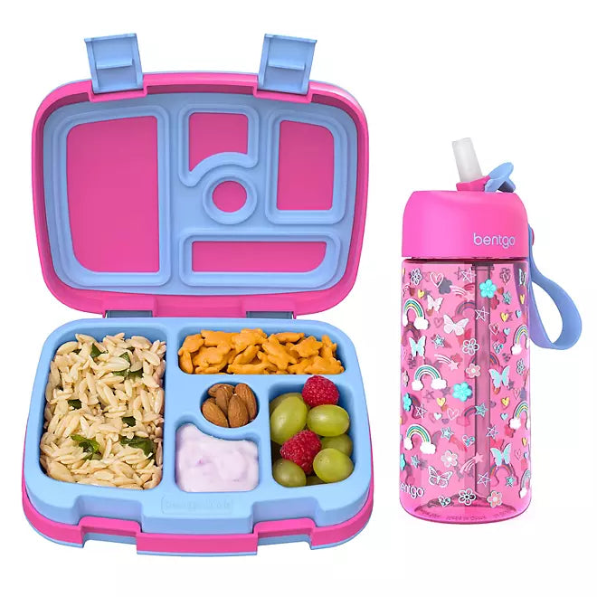 Bentgo Kids Lunchbox & Water Bottle Set - Rainbows & Butterflies