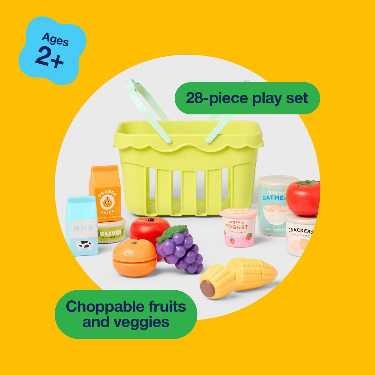 Gigglescape Grocery Basket with Play Food Set