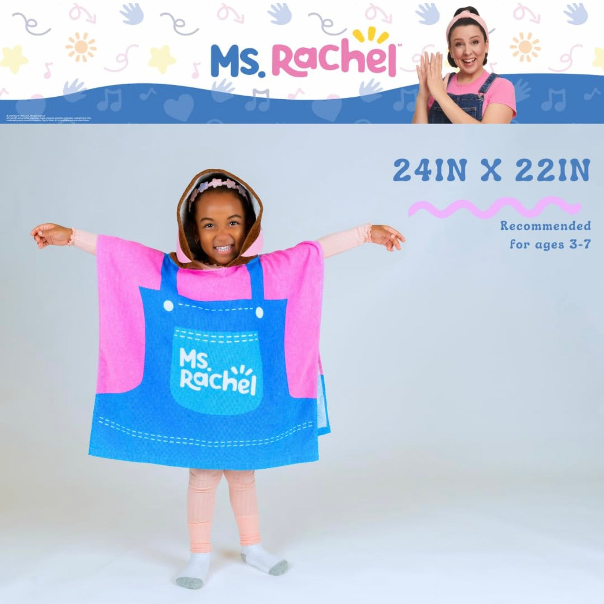 Ms. Rachel Kids Hooded Towel Wrap 24INx50IN