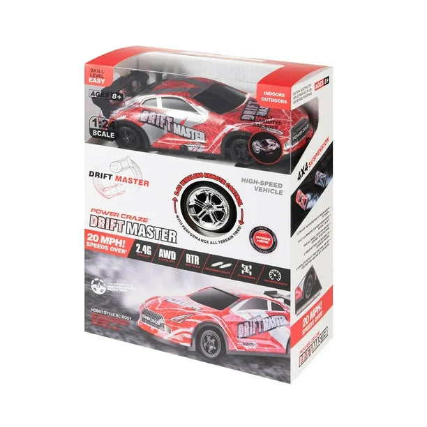 Power Craze Drift Master 1:24 Scale Drift RC Car - Red