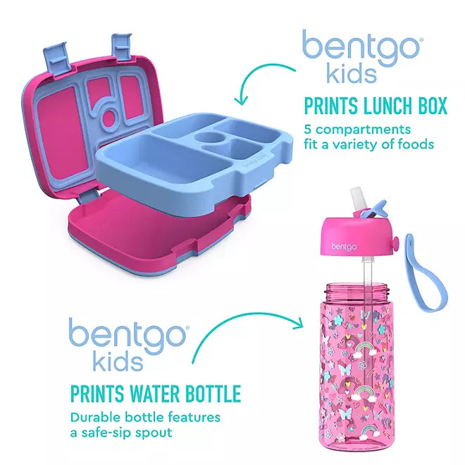 Bentgo Kids Lunchbox & Water Bottle Set - Rainbows & Butterflies