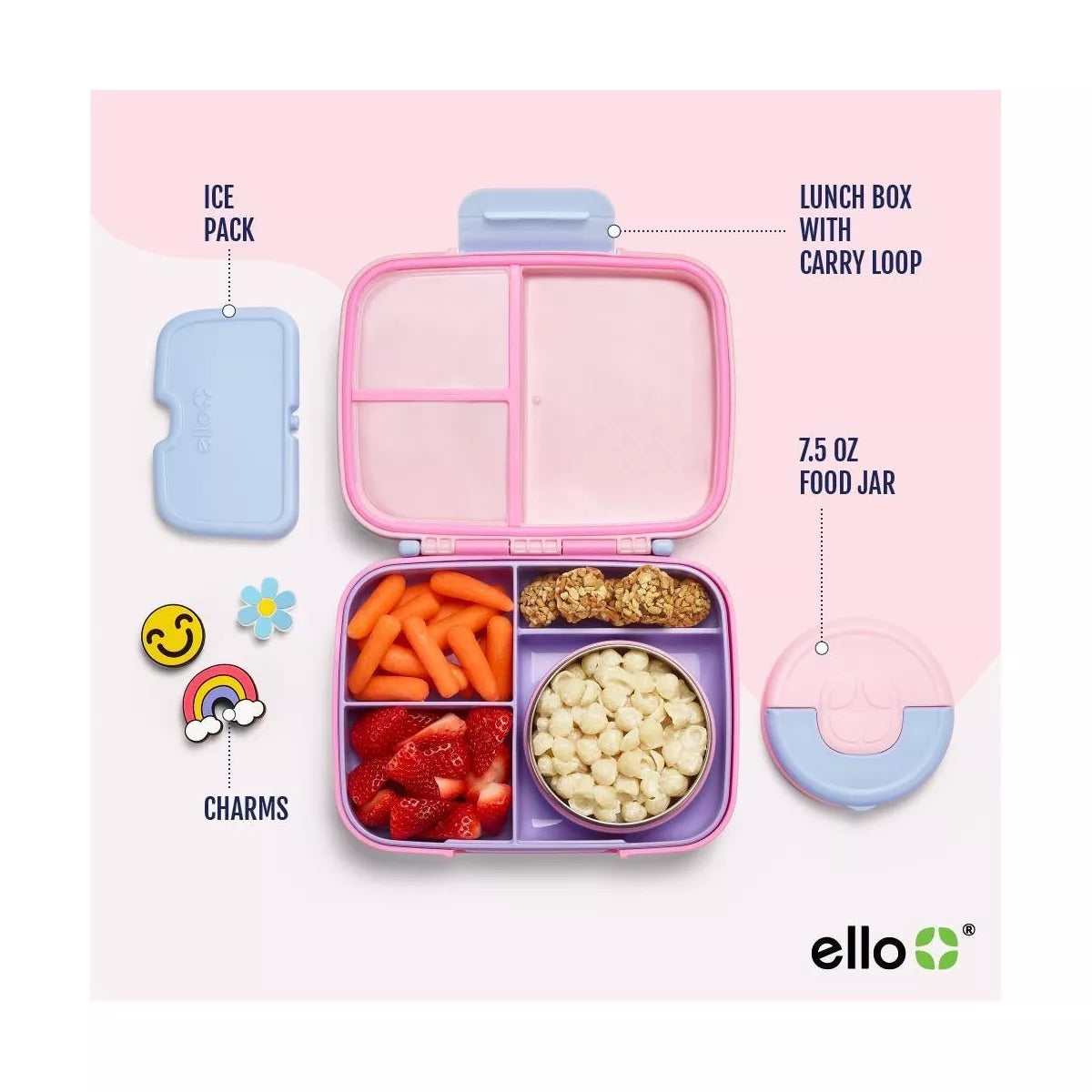 Ello Kids Benni Polypropylene Food Storage Container- Pink
