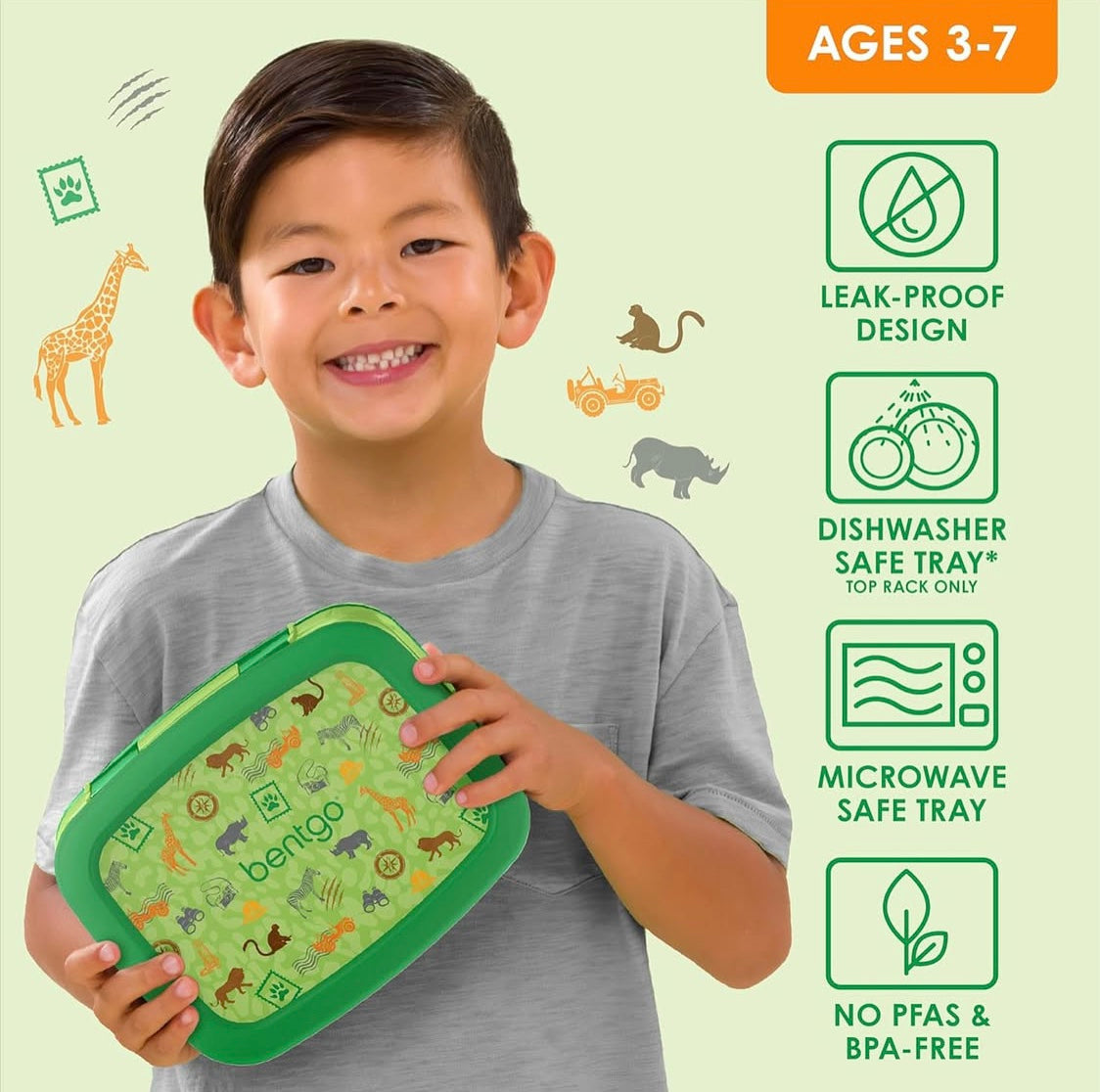 Bentgo Kids Durable & Leak Proof Lunchbox - Safari