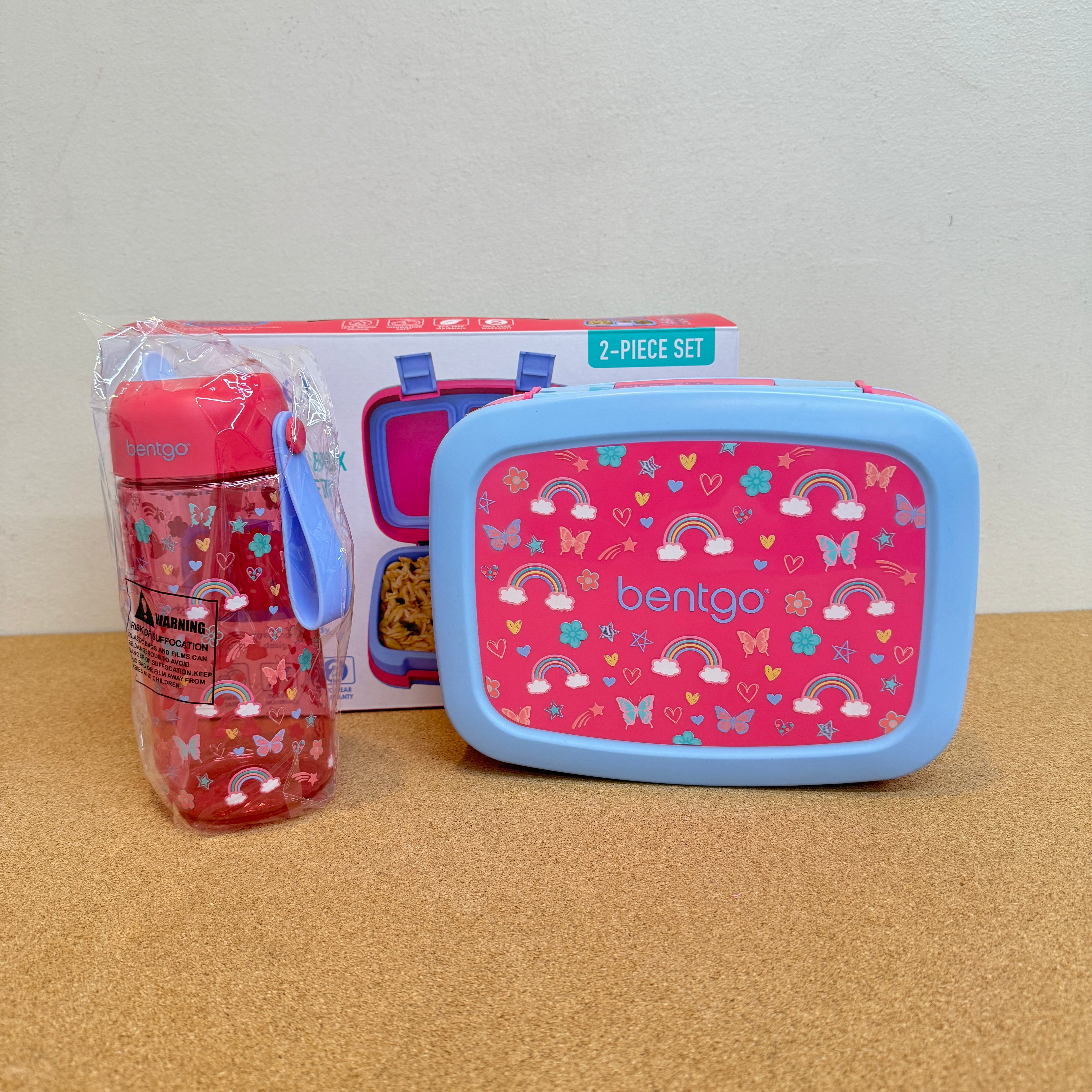 Bentgo Kids Lunchbox & Water Bottle Set - Rainbows & Butterflies