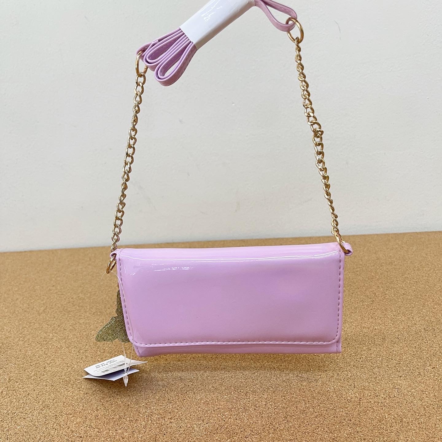 Claire’s Pink Butterfly Charms Patent Leather Wallet & Chain